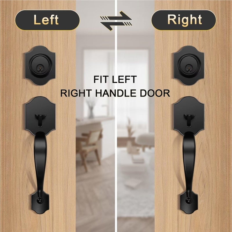 Tinewa Black Front Door Handle and Deadbolt Set, Front Door Lock Set, Entry Door Locksets with Deadbolt Single Cylinder, Reversible for Right and Left Handed - Image 5